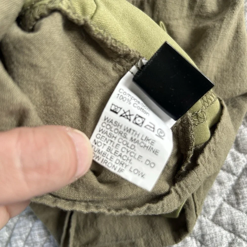 Olive Green Cotton Tank Top Boxy Cropped Minimalist Earthy Capsule Wardrobe M - Picture 4 of 8